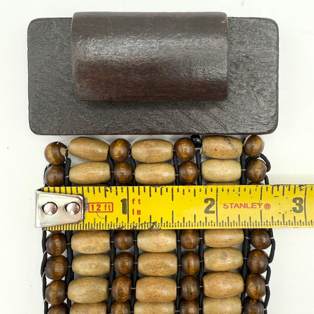 Vintage Stretch Beaded Belt w/ Wood Buckle – 2.5" Wide Boho Y2K Festival - Picture 9 of 9